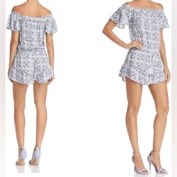 Bohome Blue Patterned Off The Shoulder Romper - Picture 1 of 4